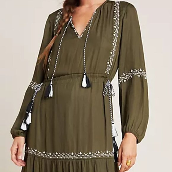 New Dolan Collection Elise Tasseled Green Dress Anthropologie NWT XXS - Picture 3 of 11